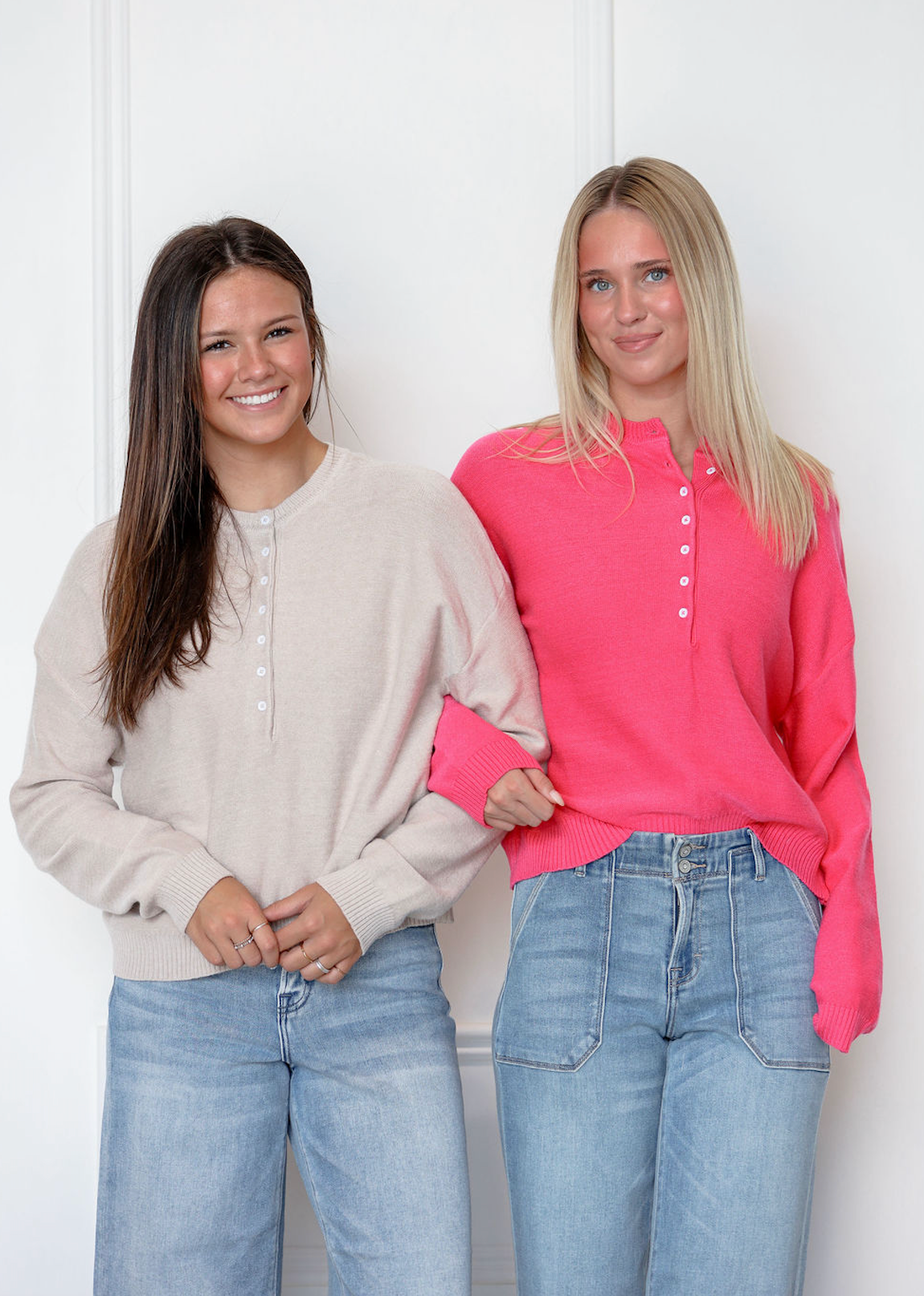 Henley Button Up Sweater Taupe