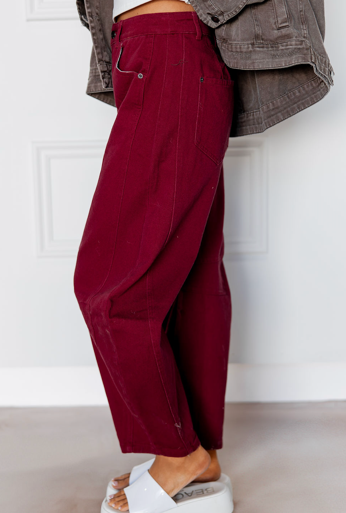 Burgundy Barrel Leg Jeans