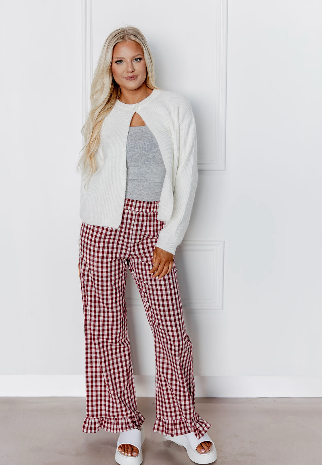 Gingham Pants w/ Ruffle Hem