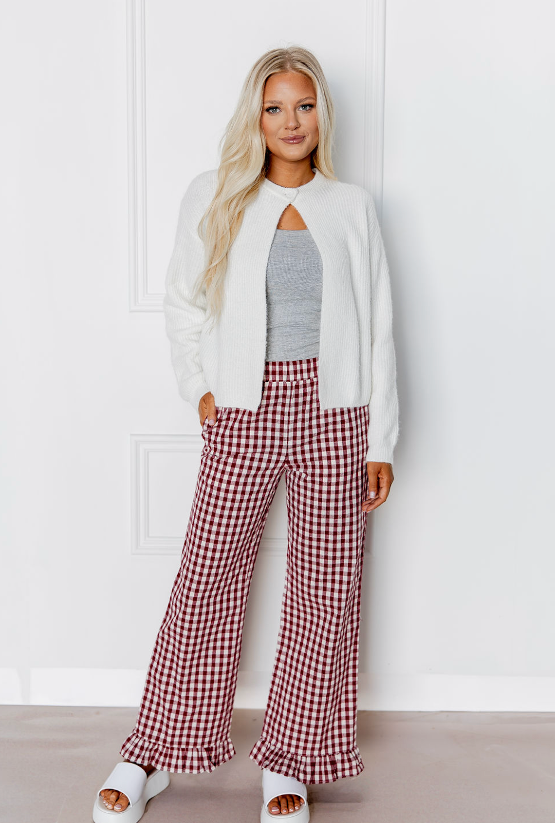 Gingham Pants w/ Ruffle Hem