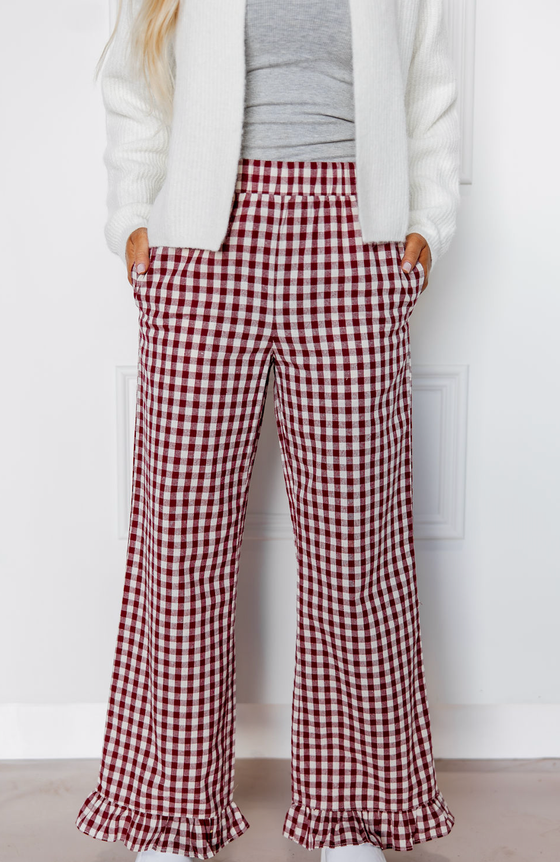 Gingham Pants w/ Ruffle Hem