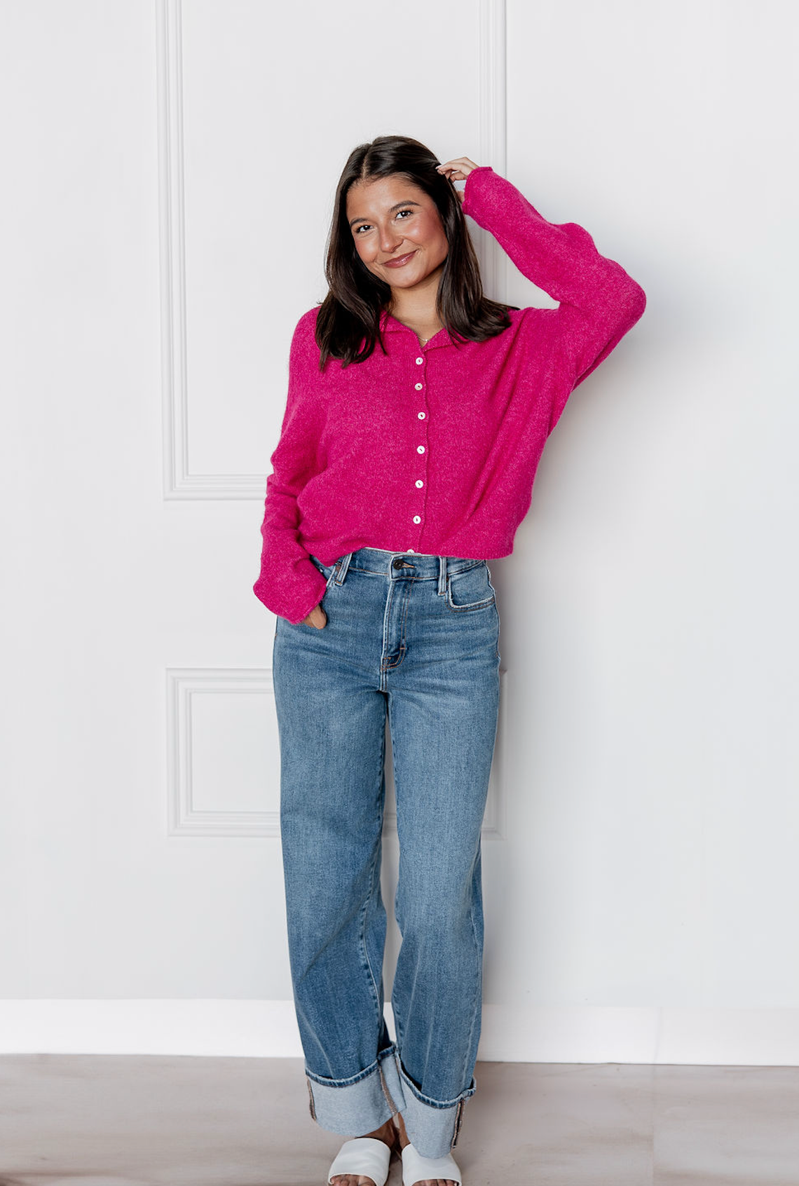 Hot Pink Button Up Sweater
