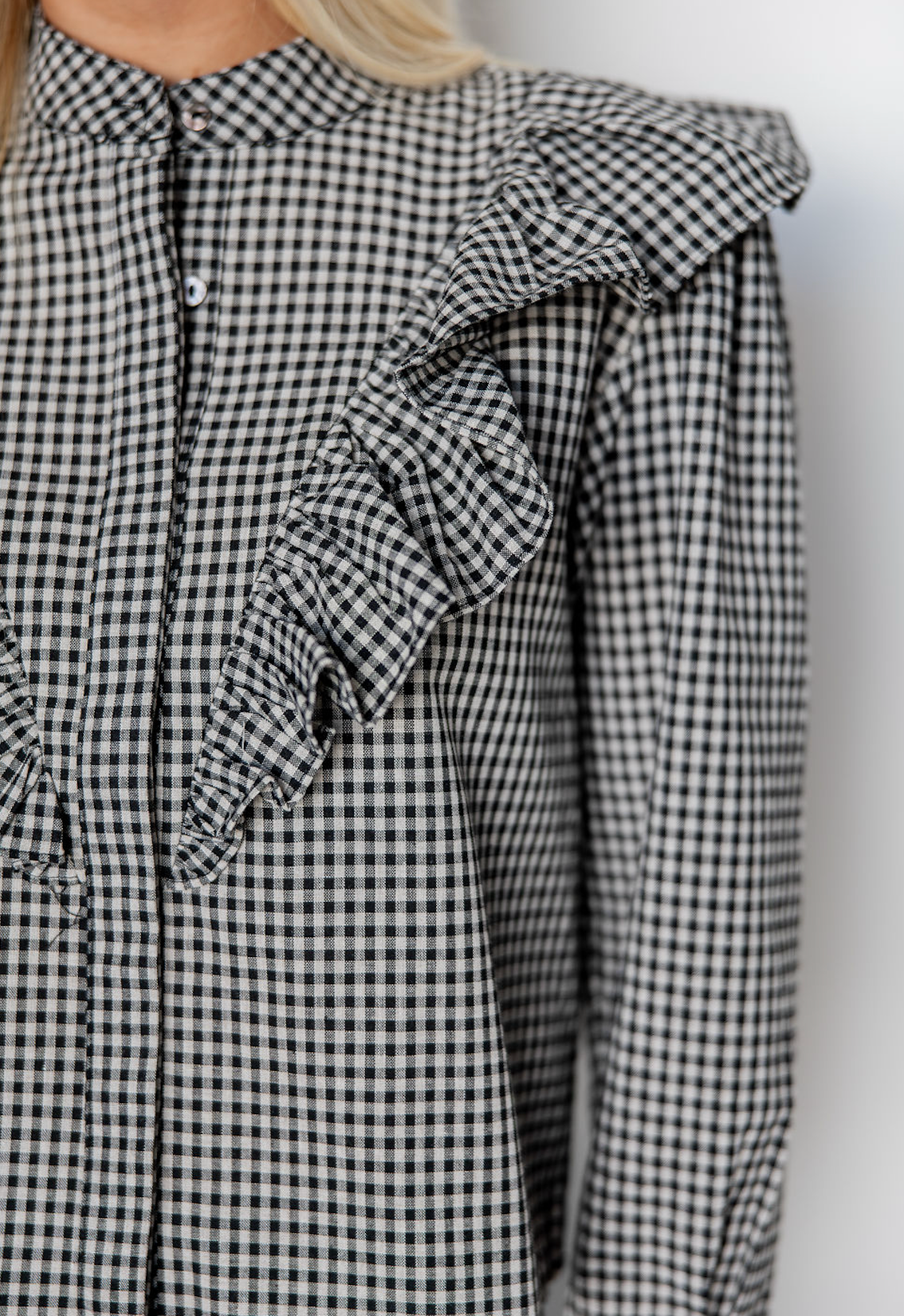 Black Checker Ruffle Top