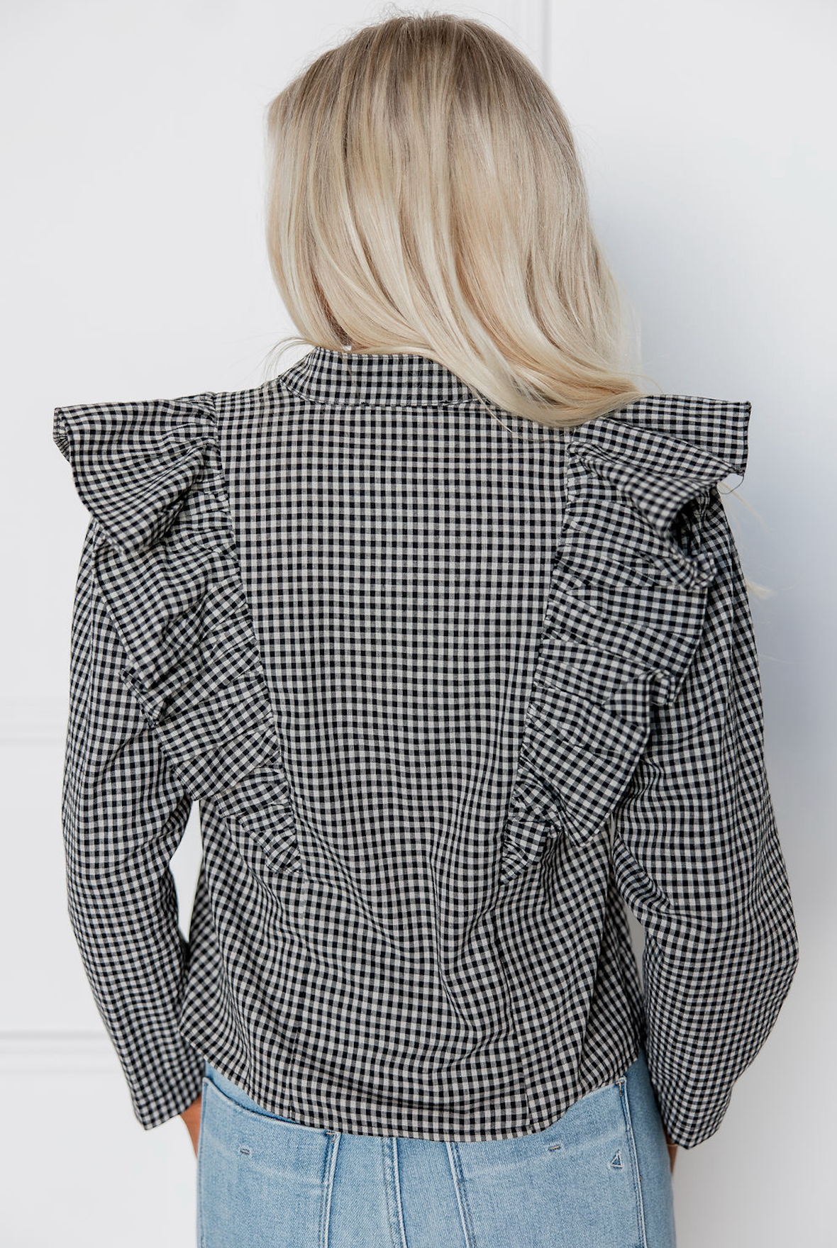 Black Checker Ruffle Top