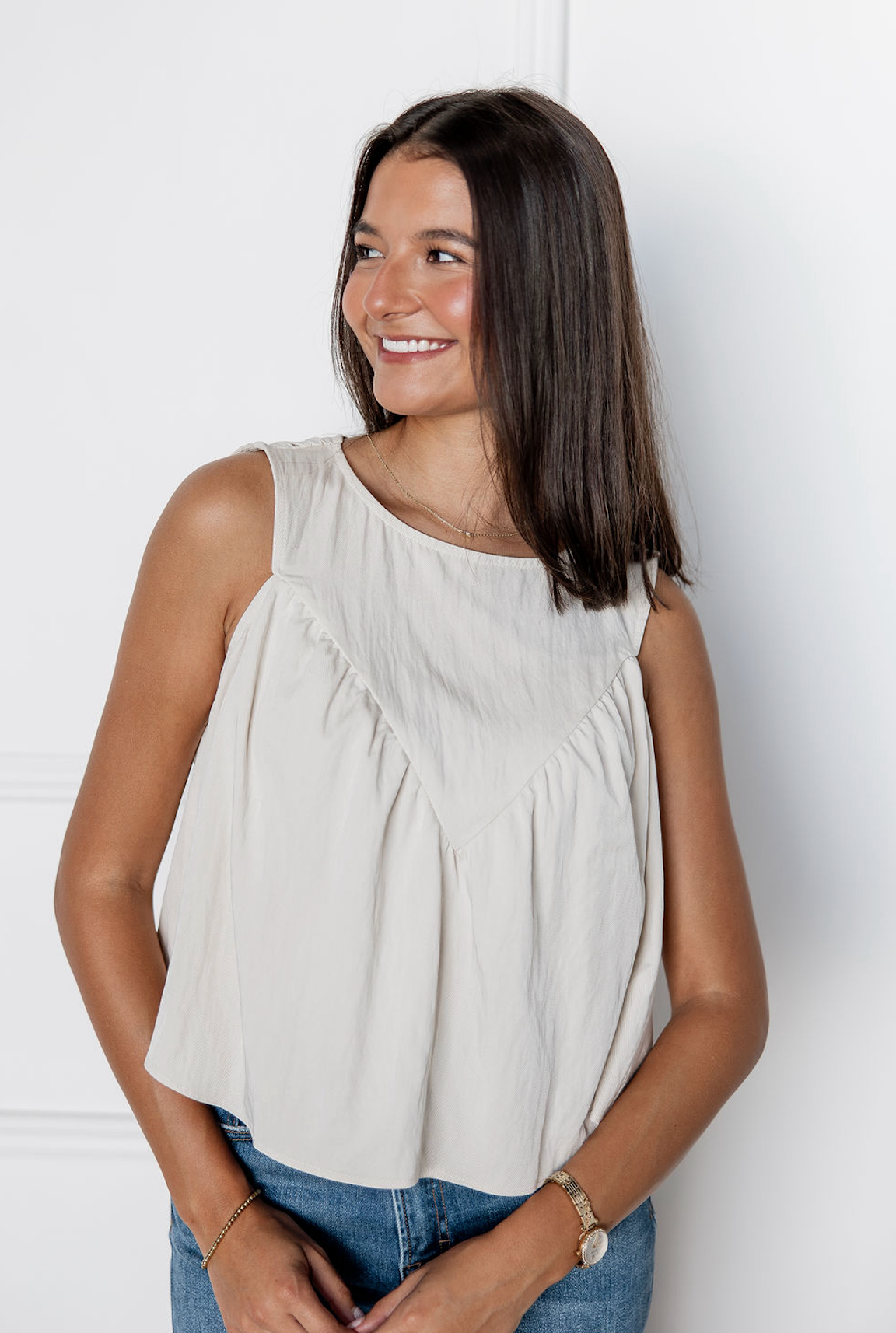 Poplin V Blouse Ivory