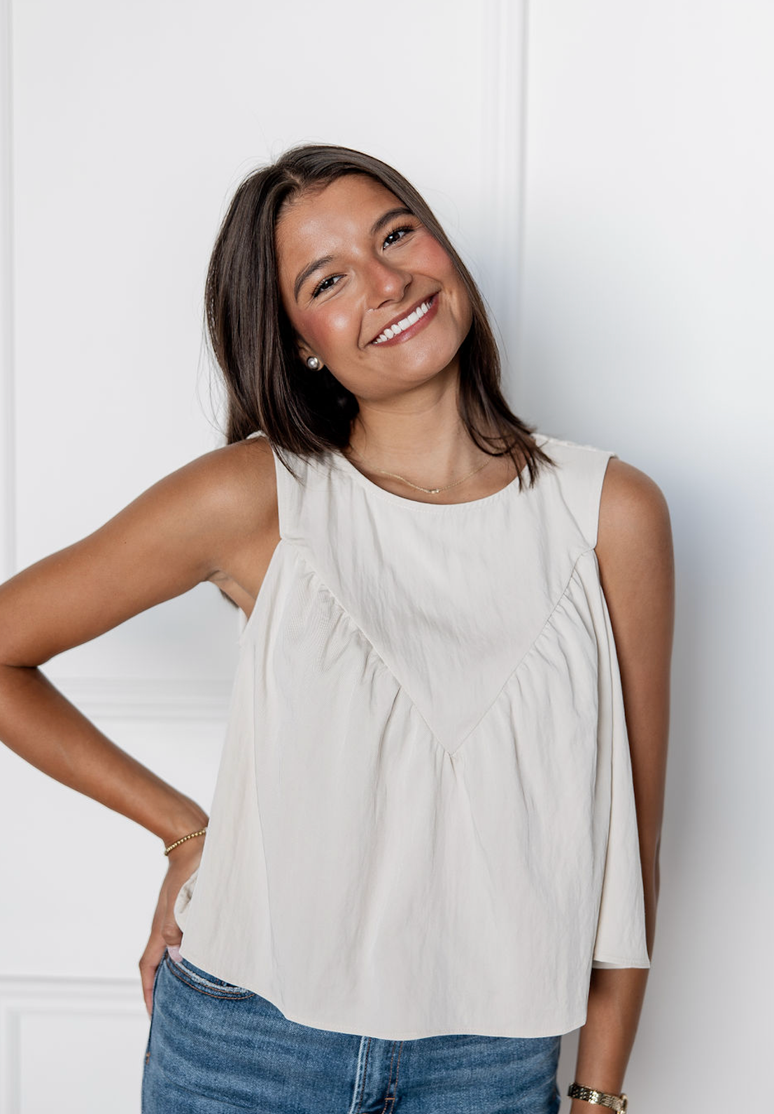 Poplin V Blouse Ivory