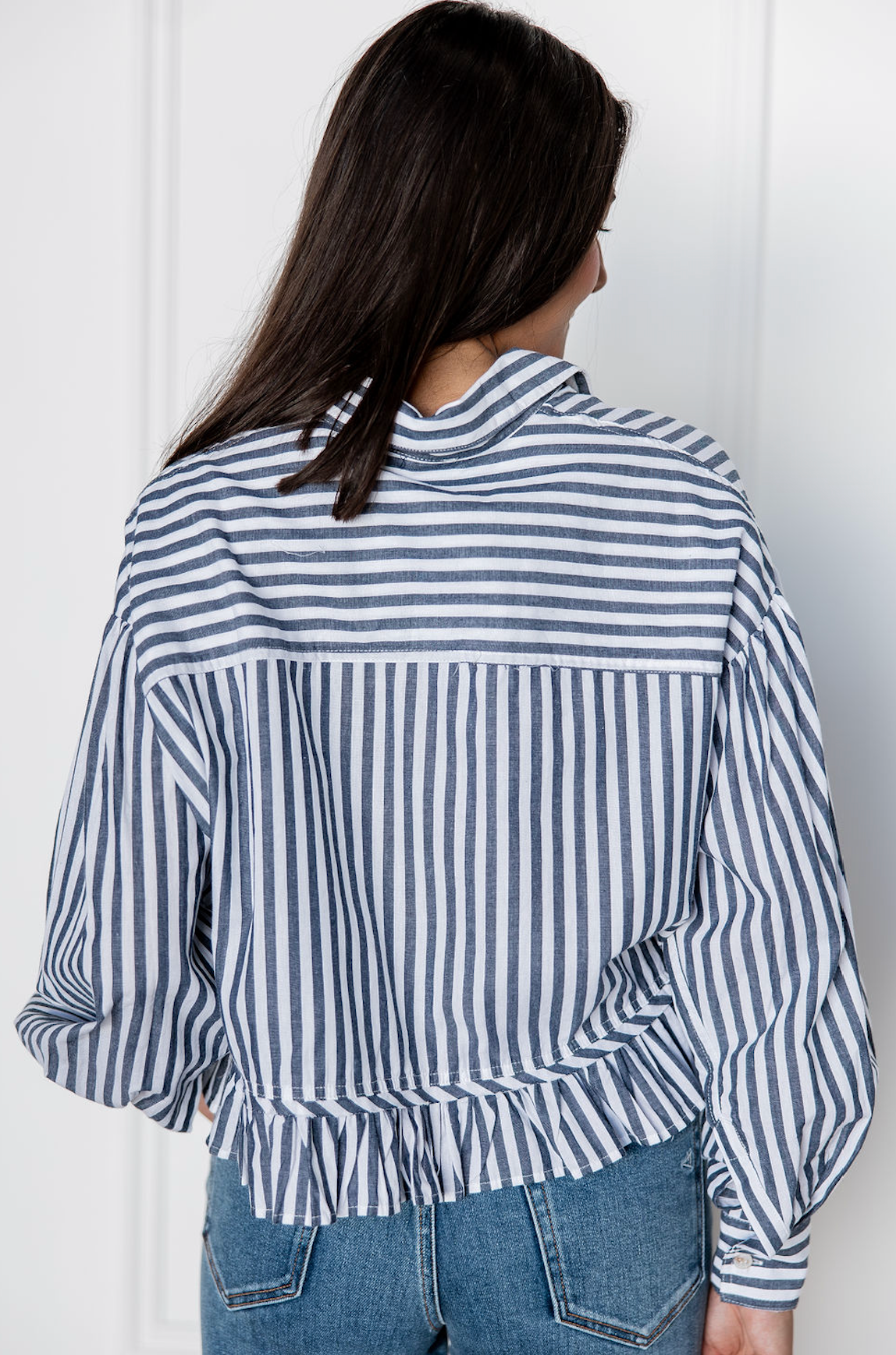 Ruffle Bottom Stripe Shirt Navy