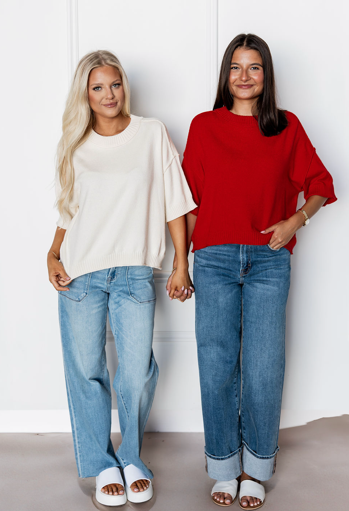 Drop Shoulder Knit Crewneck White