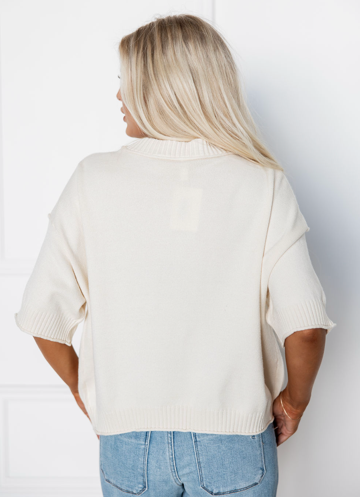 Drop Shoulder Knit Crewneck White