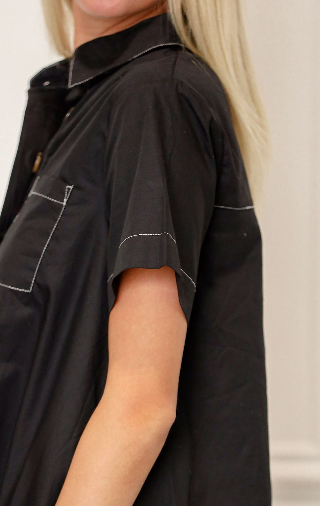 Black Pockets Collared Dress