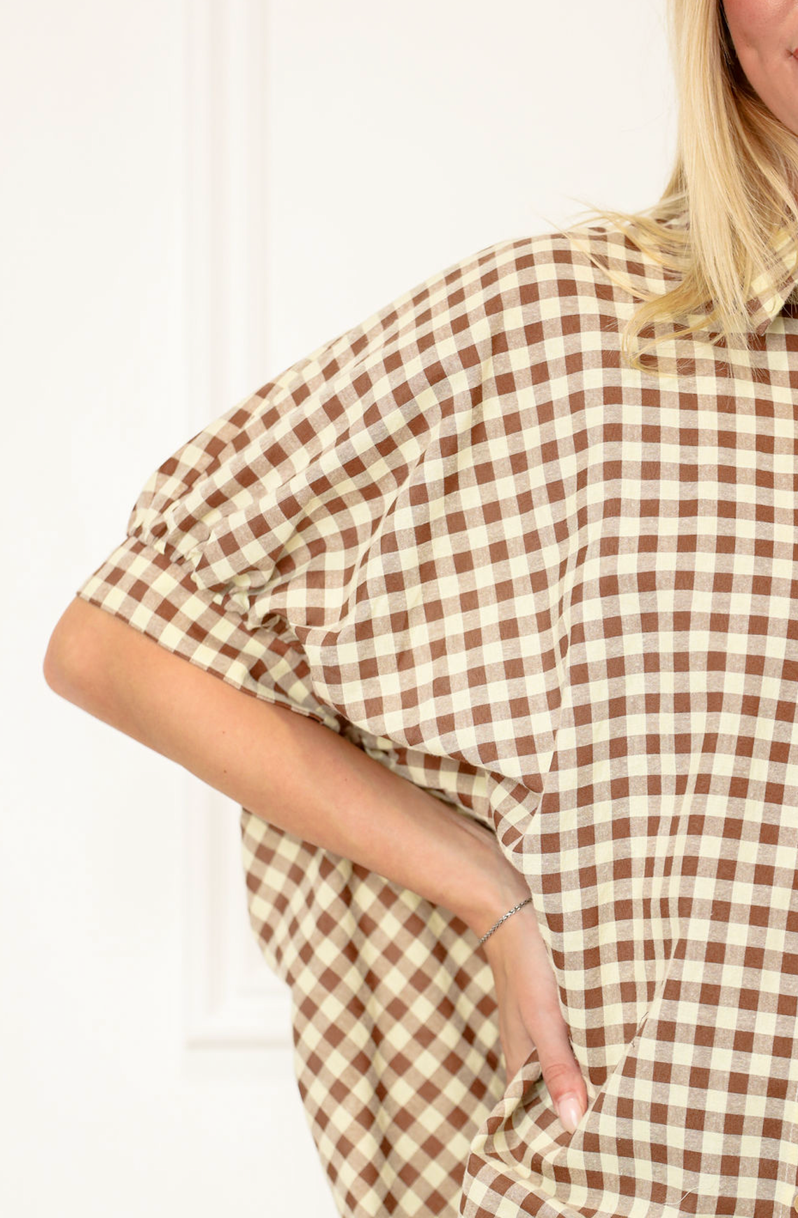 Gingham Check Oversize Shirt Brown