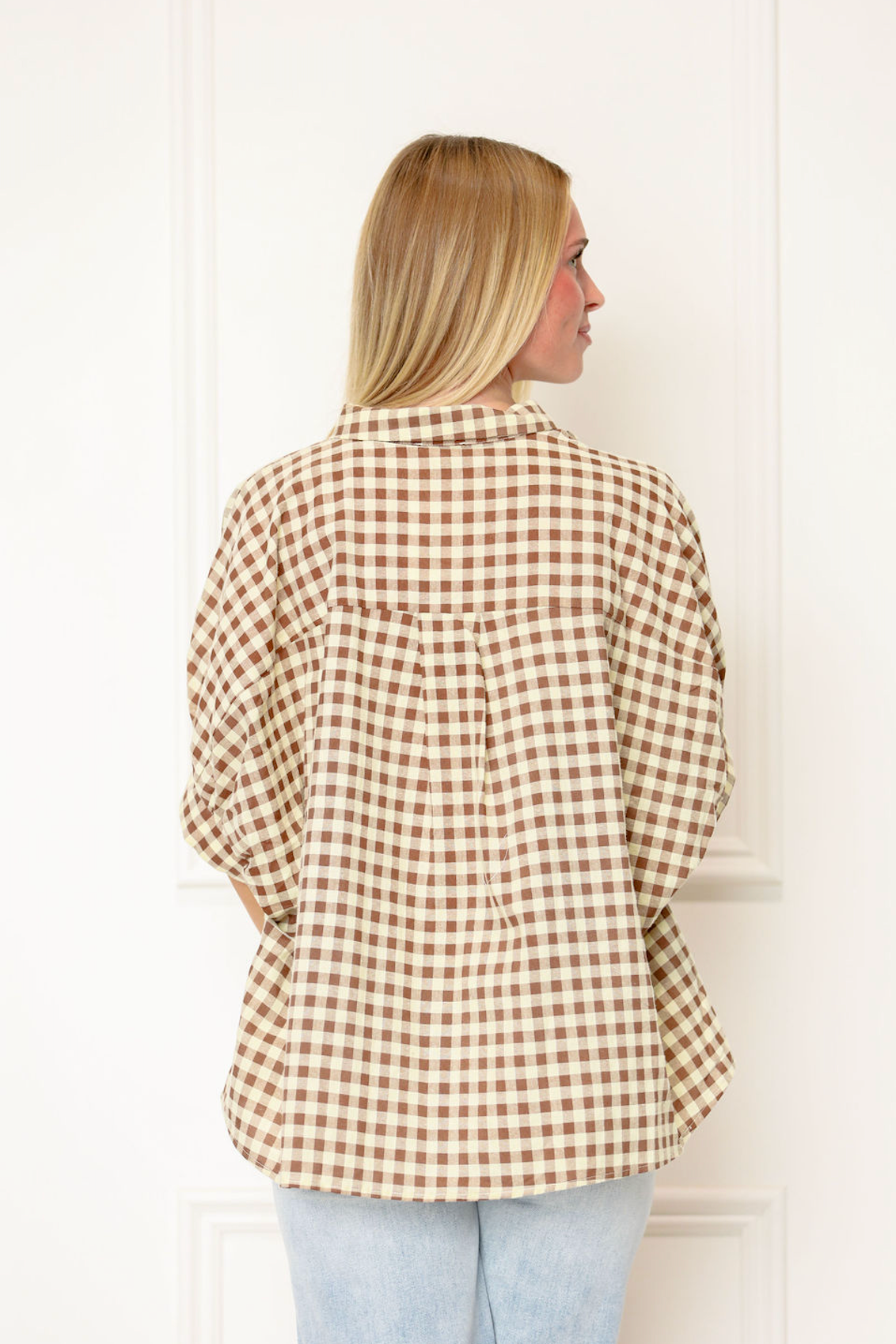 Gingham Check Oversize Shirt Brown