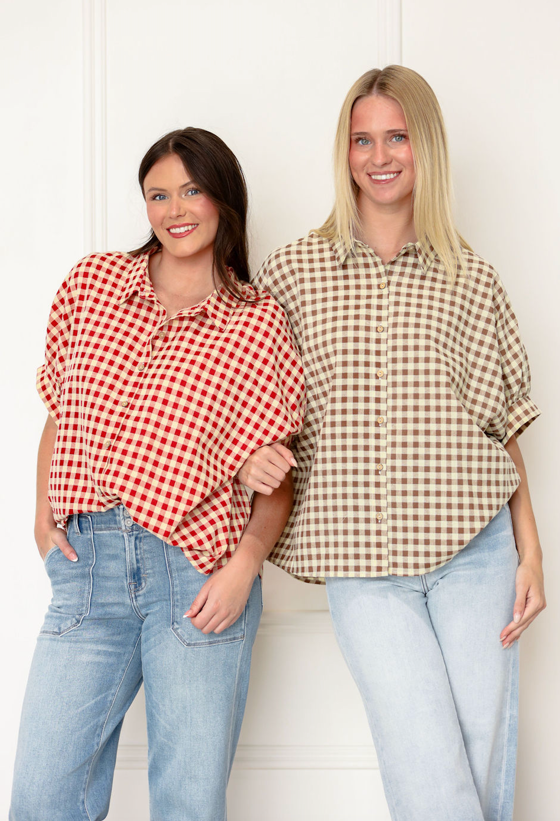 Gingham Check Oversize Shirt Red