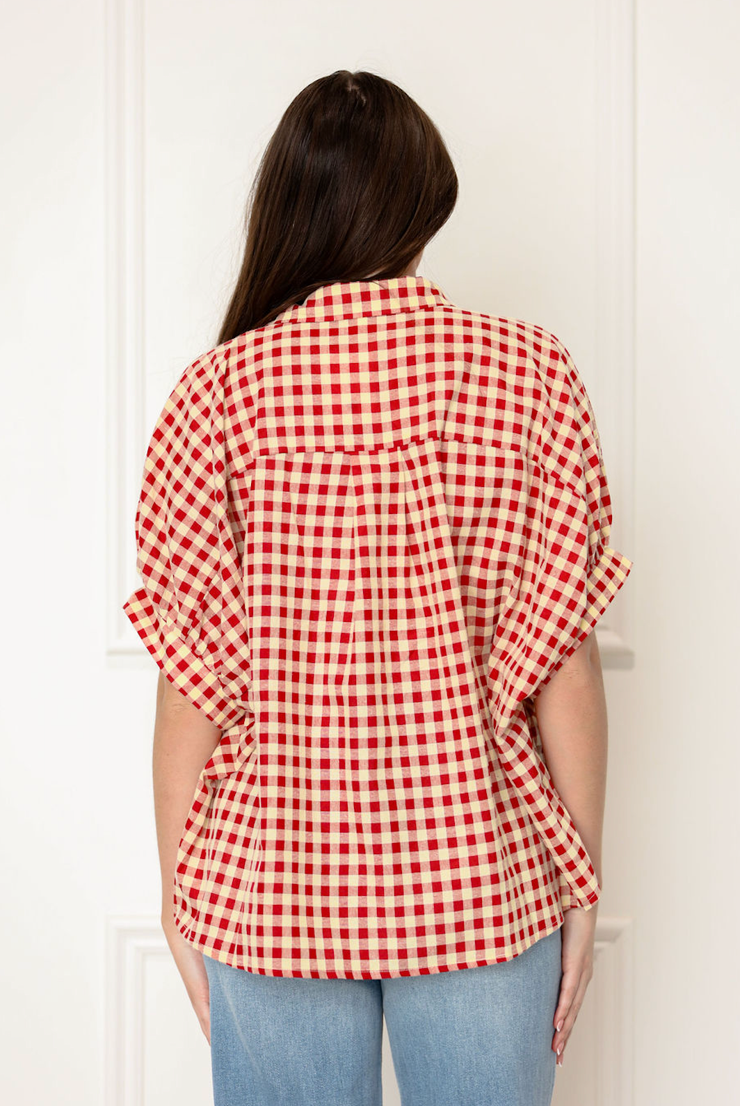 Gingham Check Oversize Shirt Red