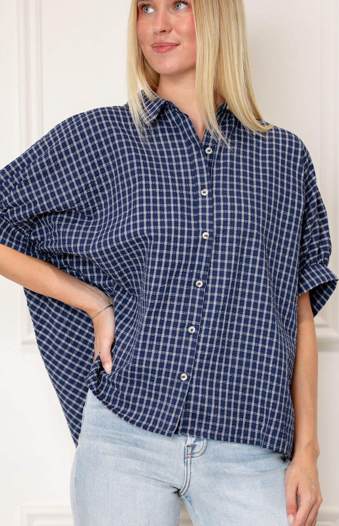 Checkered Seersucker Shirt Navy