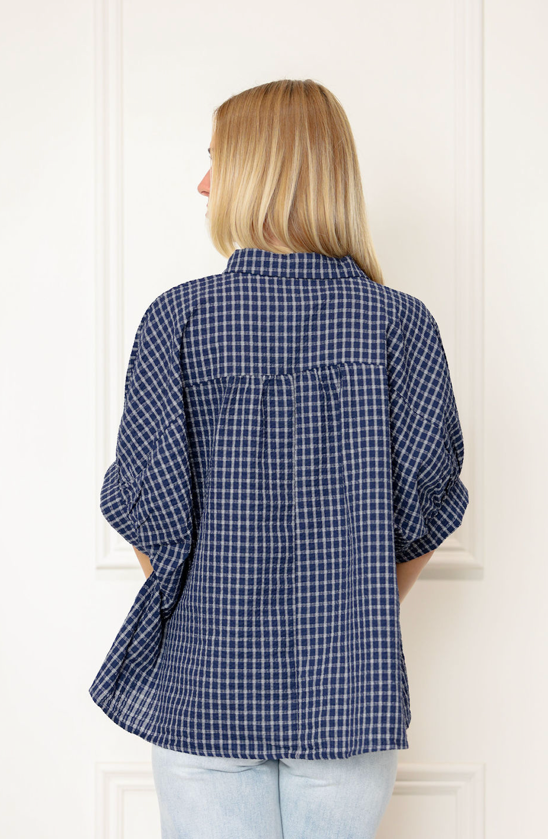Checkered Seersucker Shirt Navy
