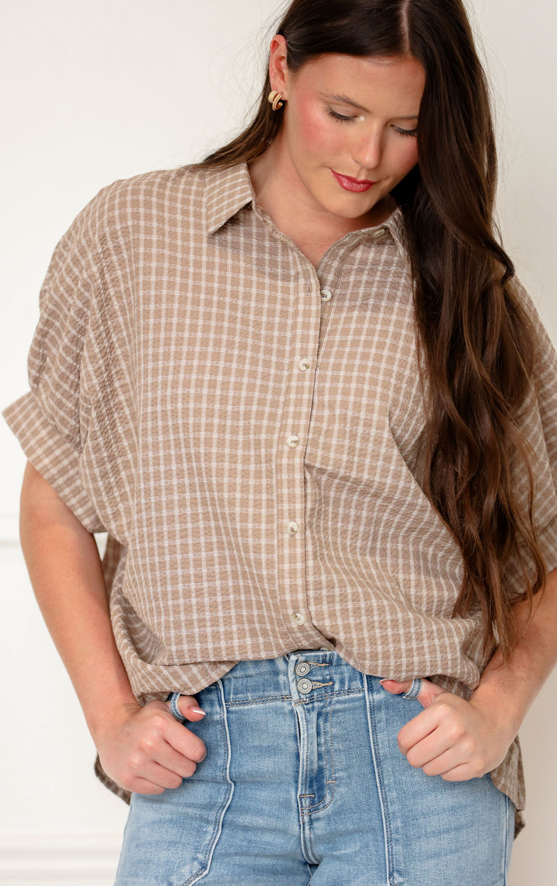 Checkered Seersucker Shirt Mocha