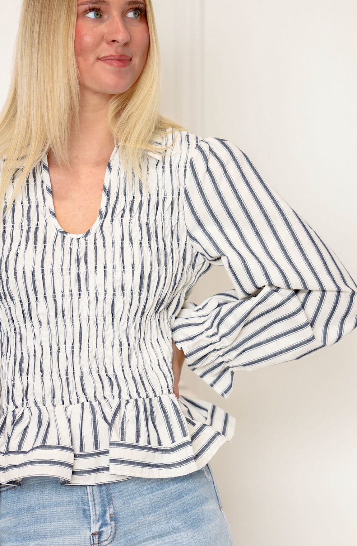 Stripe Smock Collared Blouse