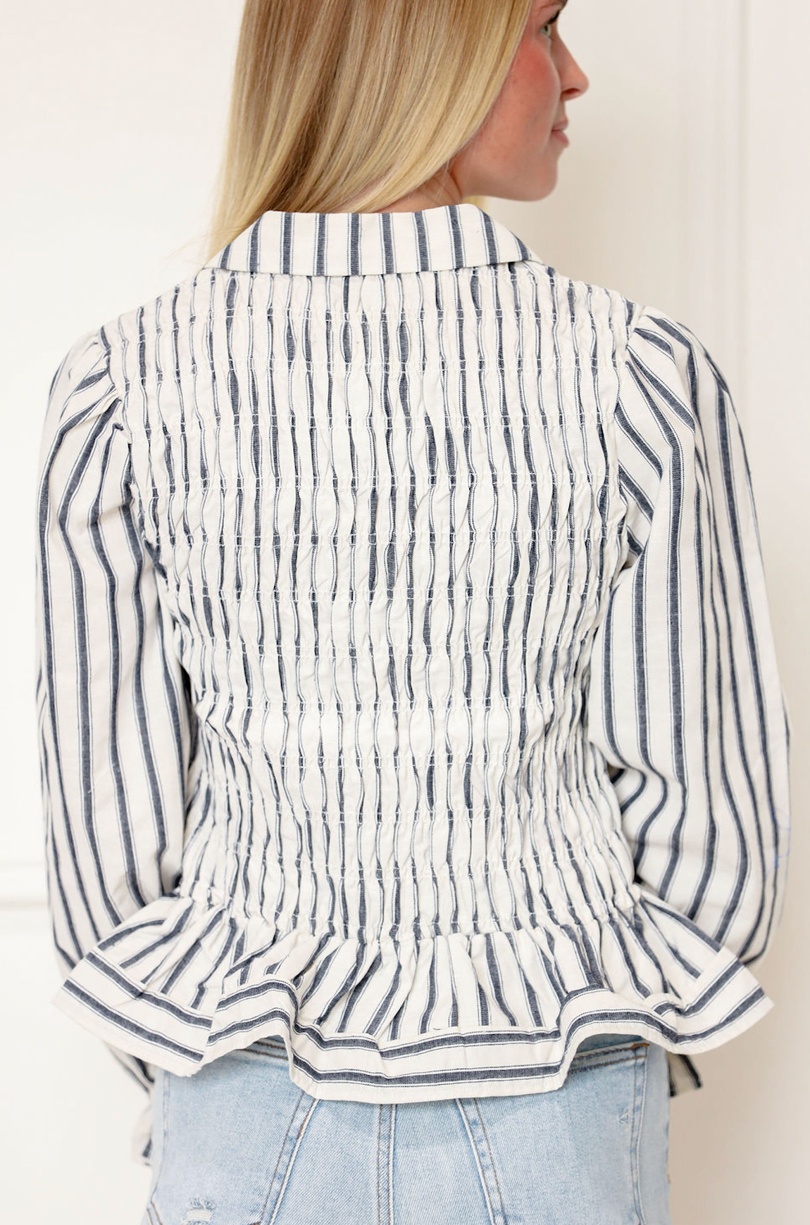 Stripe Smock Collared Blouse