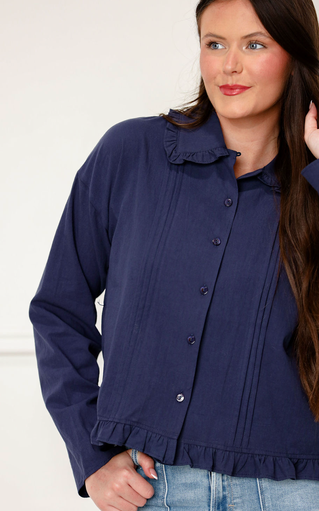 Ruffle Cotton Button Down Top
