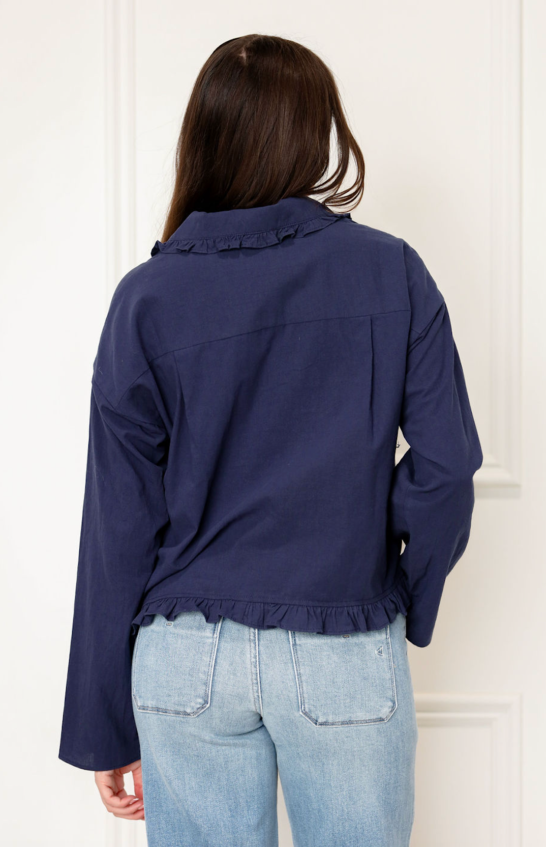Ruffle Cotton Button Down Top