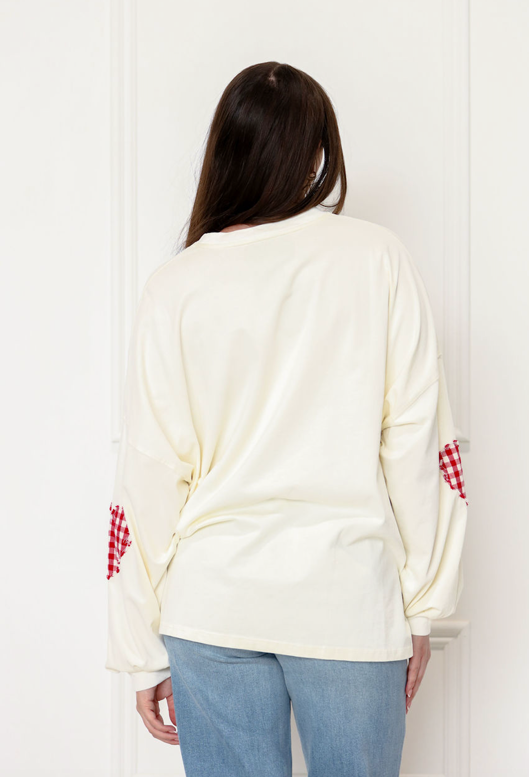 Long Sleeve Heart Patch Top Ivory