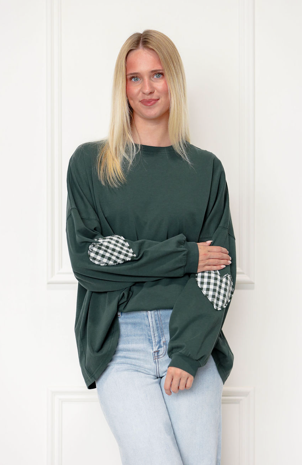 Long Sleeve Heart Patch Top Green