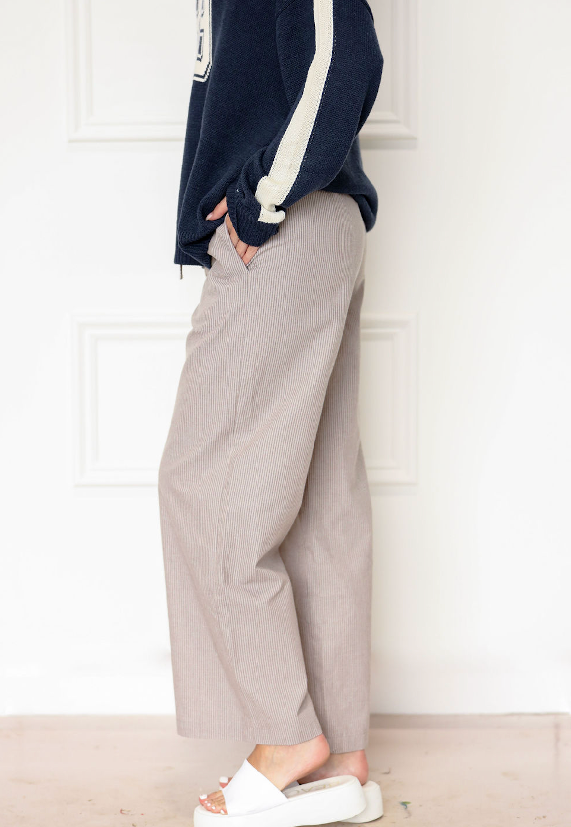 Elizabeth Stripe Pants Beige