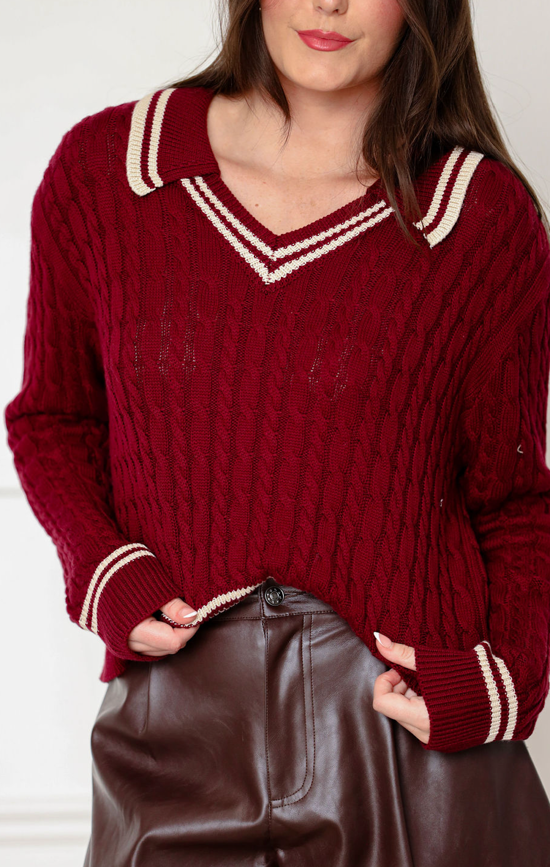 Burgundy Stripe Collared Sweater