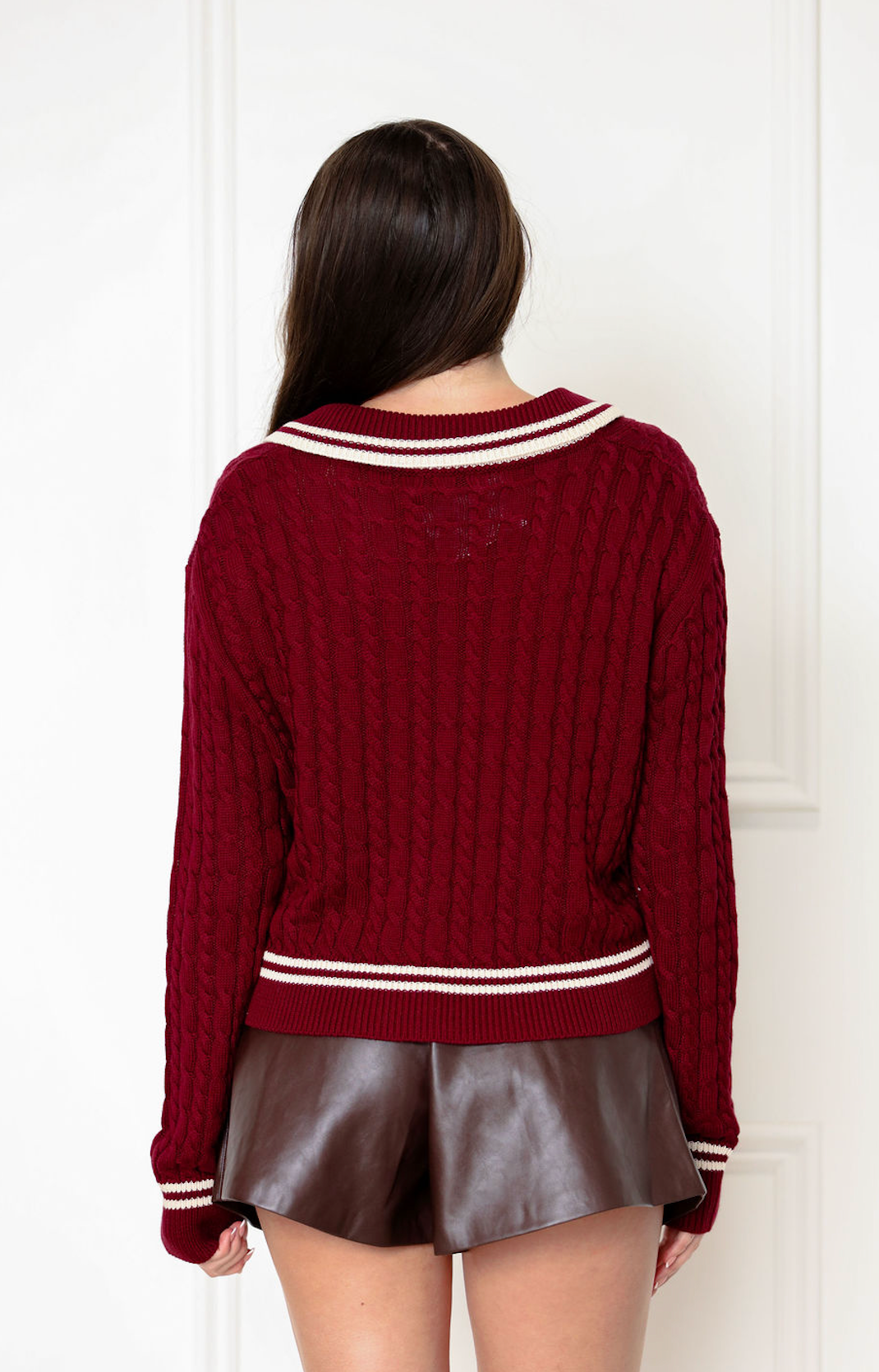 Burgundy Stripe Collared Sweater