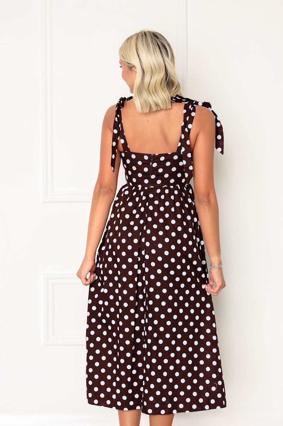 Polka Dot Midi Dress w/ Shoulder Ties