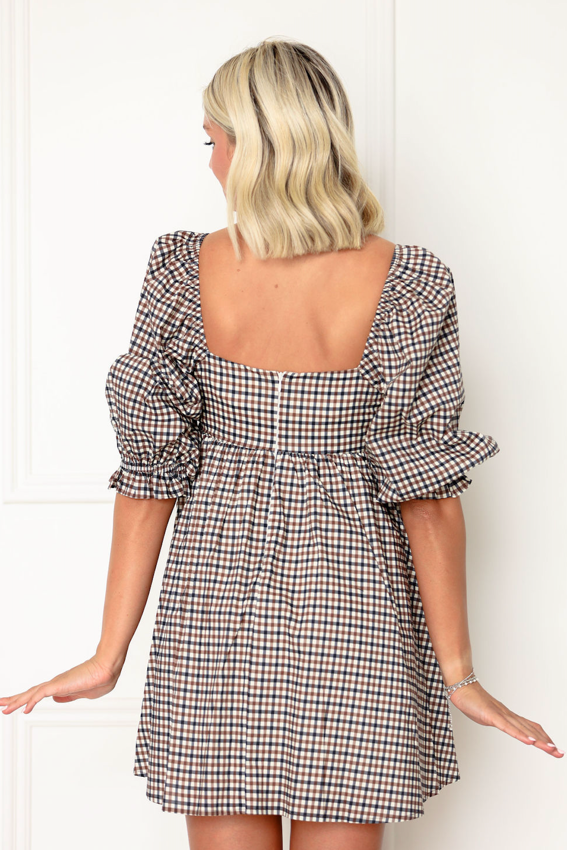 Brown/Navy Plaid Babydoll Dress