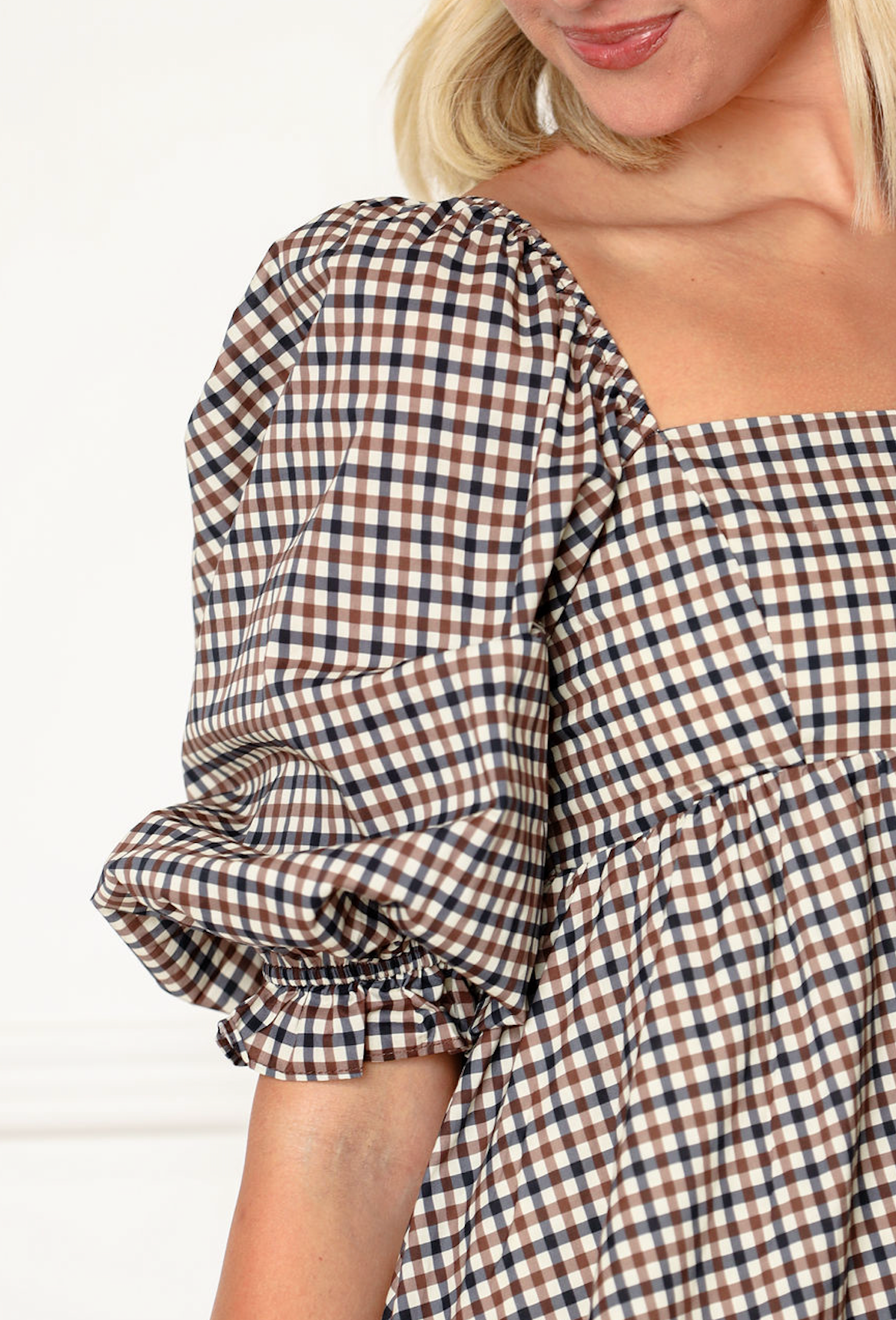 Brown/Navy Plaid Babydoll Dress