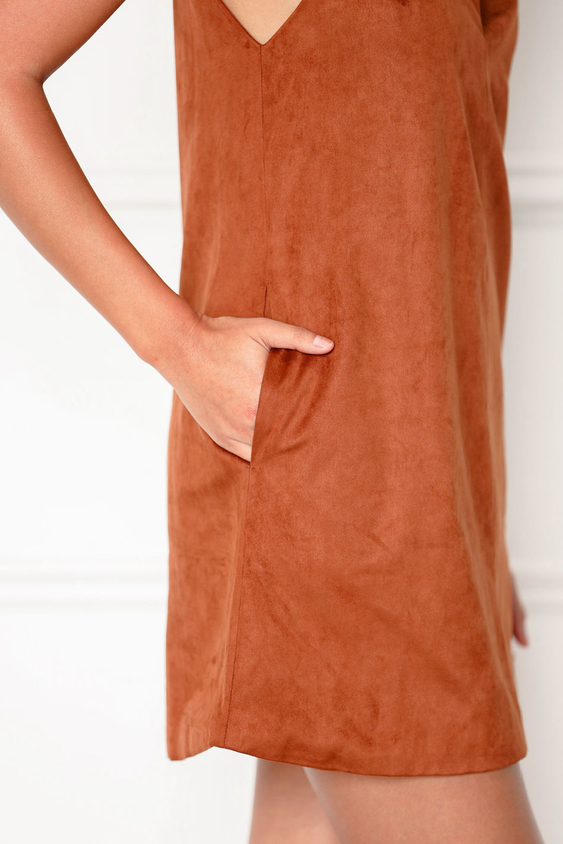 High Neck Suede Dress Camel