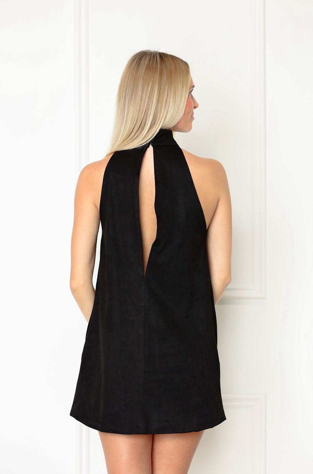 High Neck Suede Dress Black