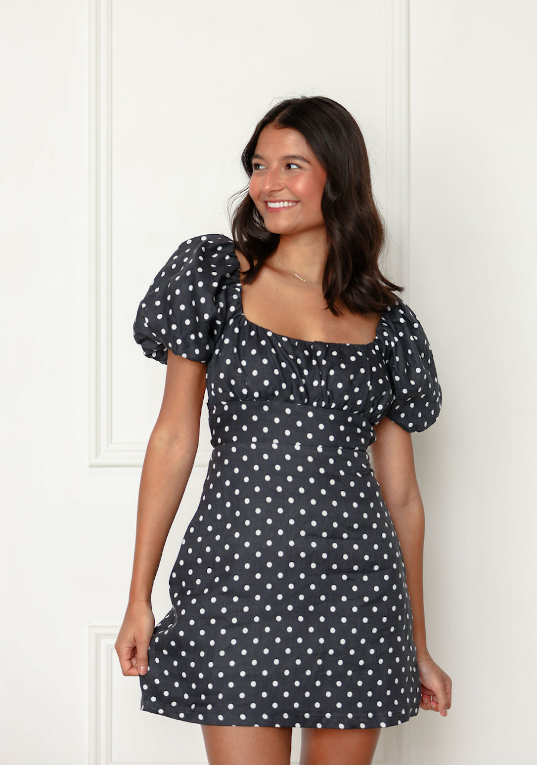 Mia Polka Dot Puff Sleeve Mini Dress