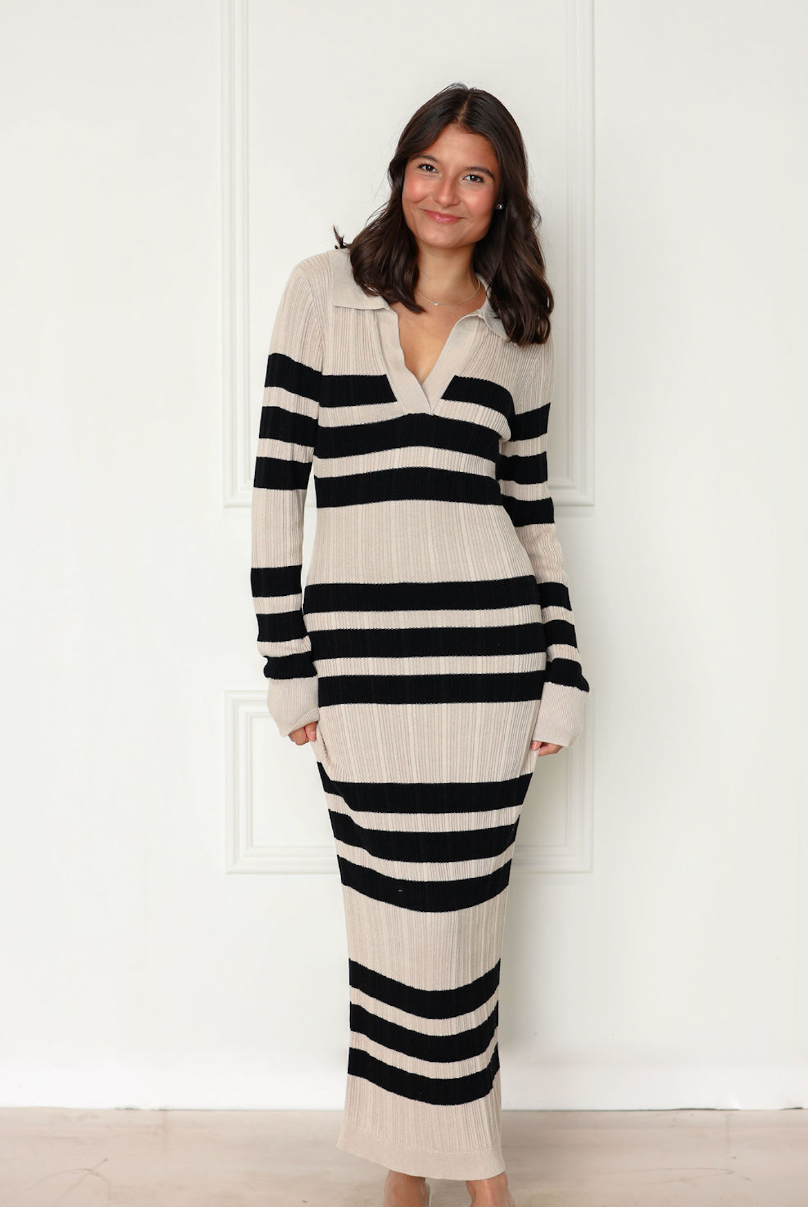 striped rib knit dress Jluxlabel Women's Striped Rib Knit Dress