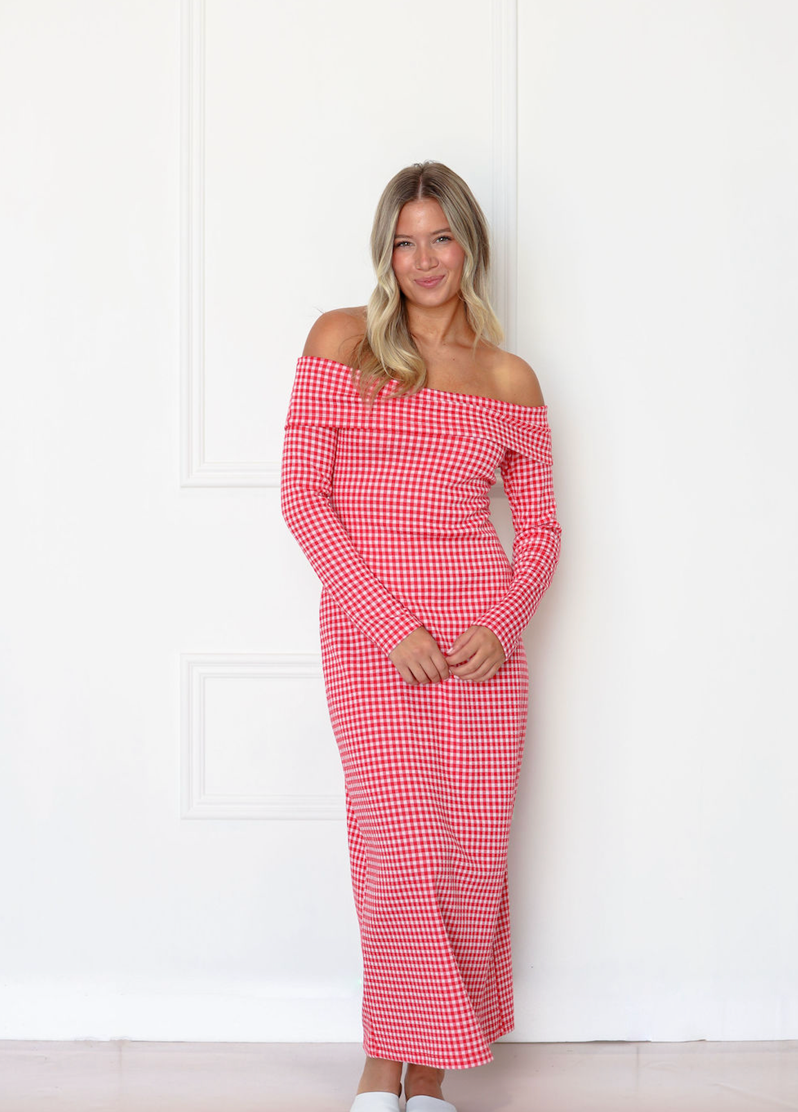 Gingham Off Shoulder Dress