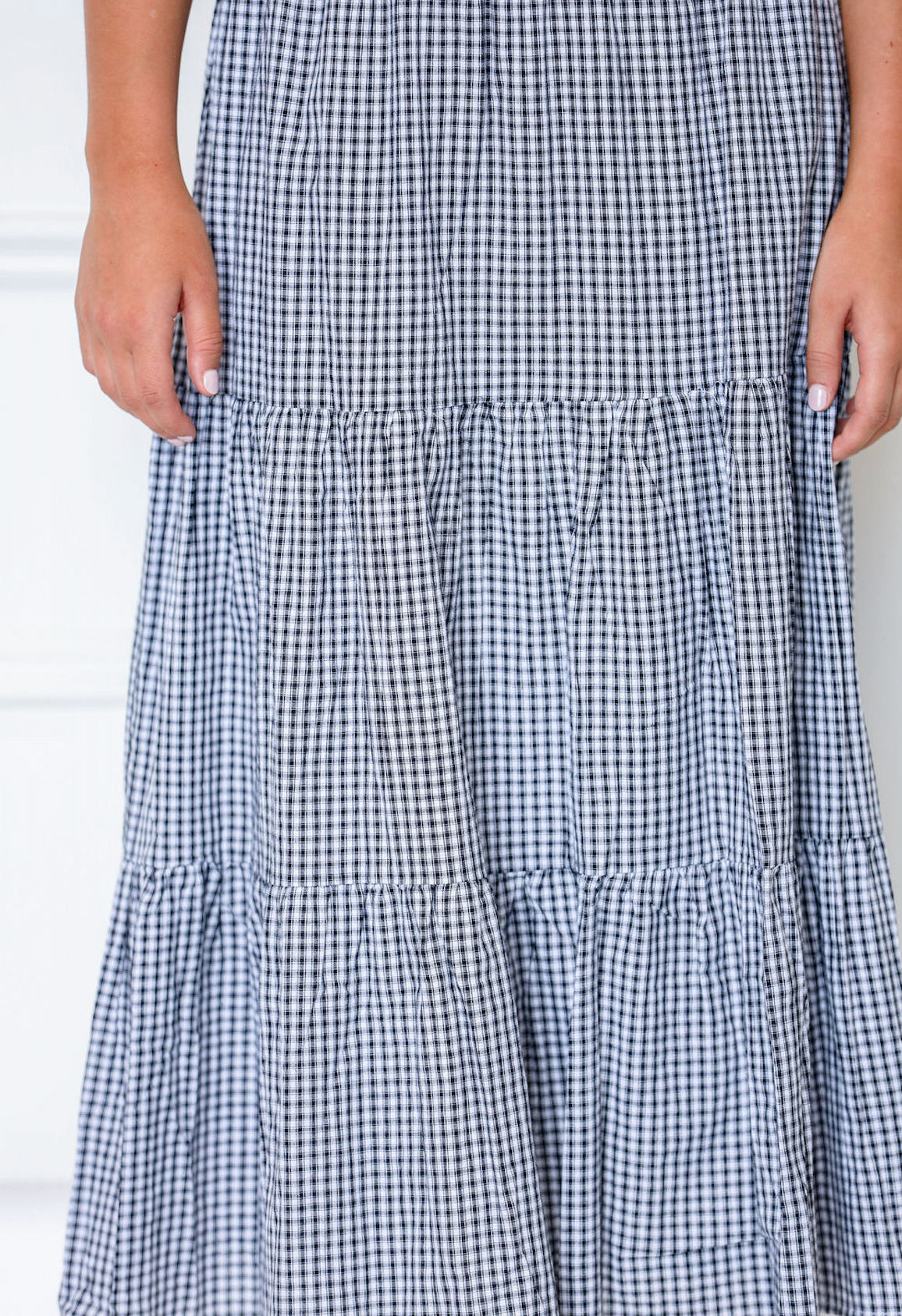 Black Gingham Midi Skirt