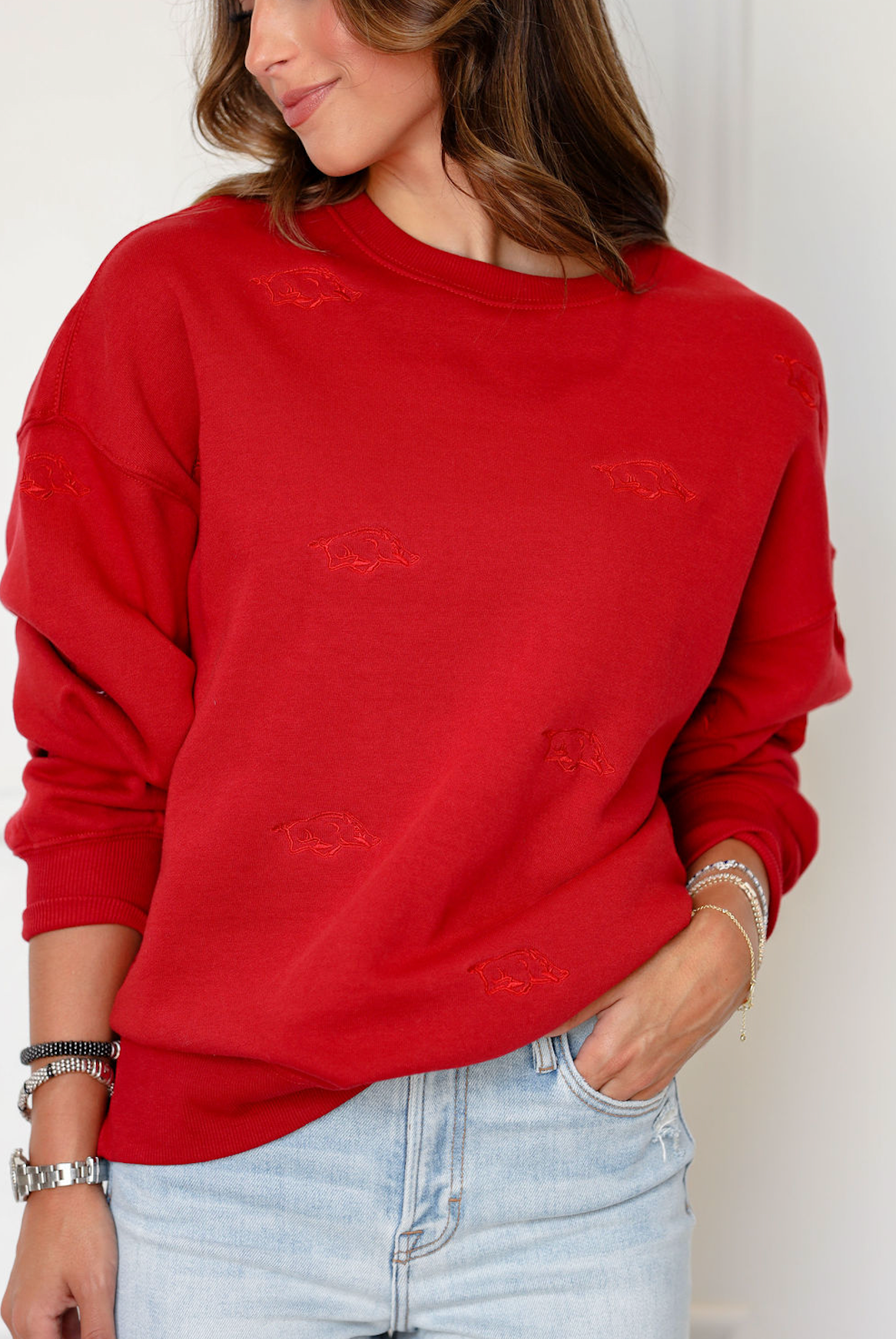 Arkansas Embroidered Hog Logo Crewneck