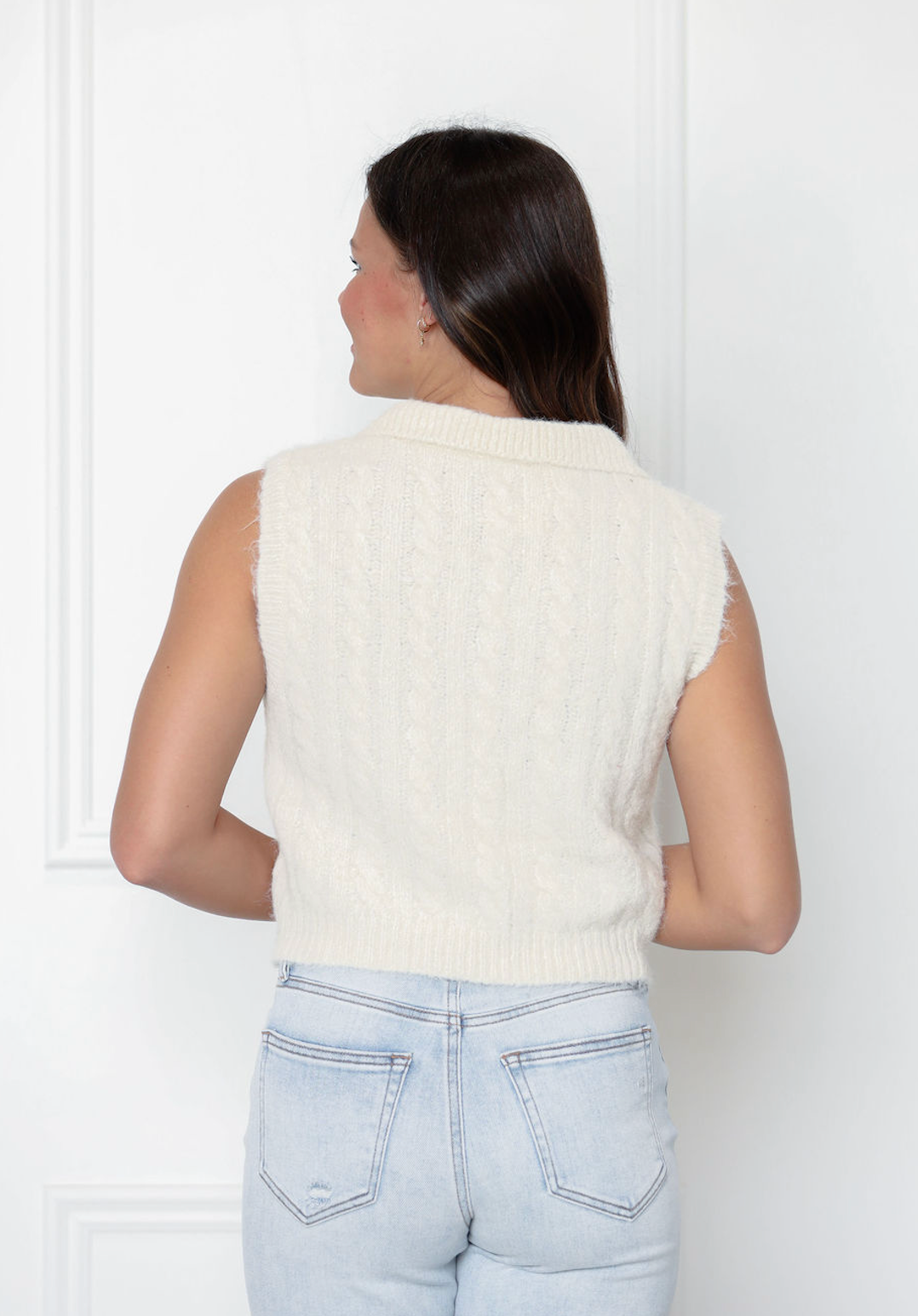 Collared Vest Knit Top Ivory
