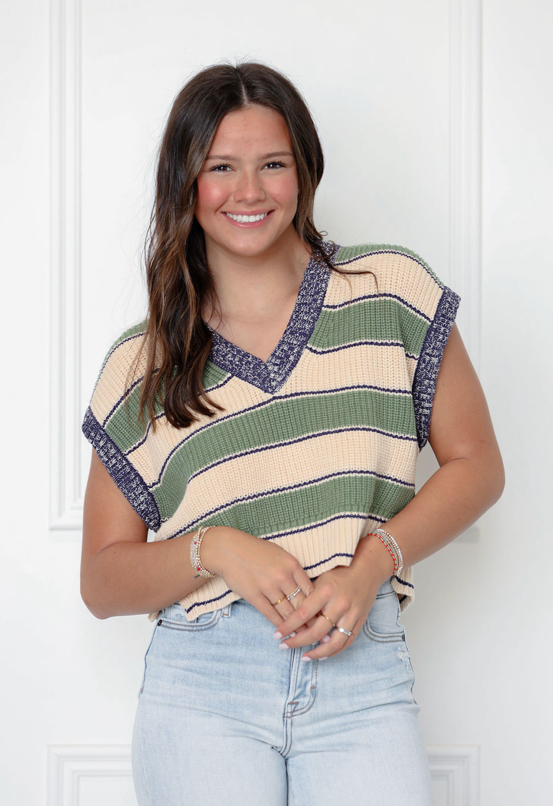Striped Sweater Vest Blue/Olive