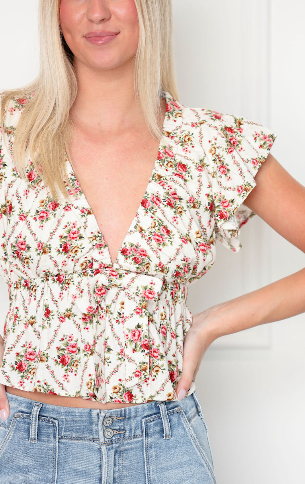 Floral V-neck Ruffle Top
