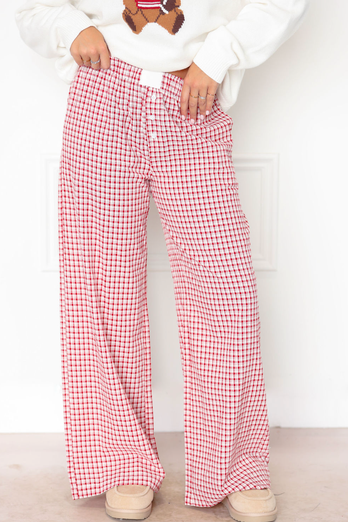 Red Low Rise Plaid Boxer Pants