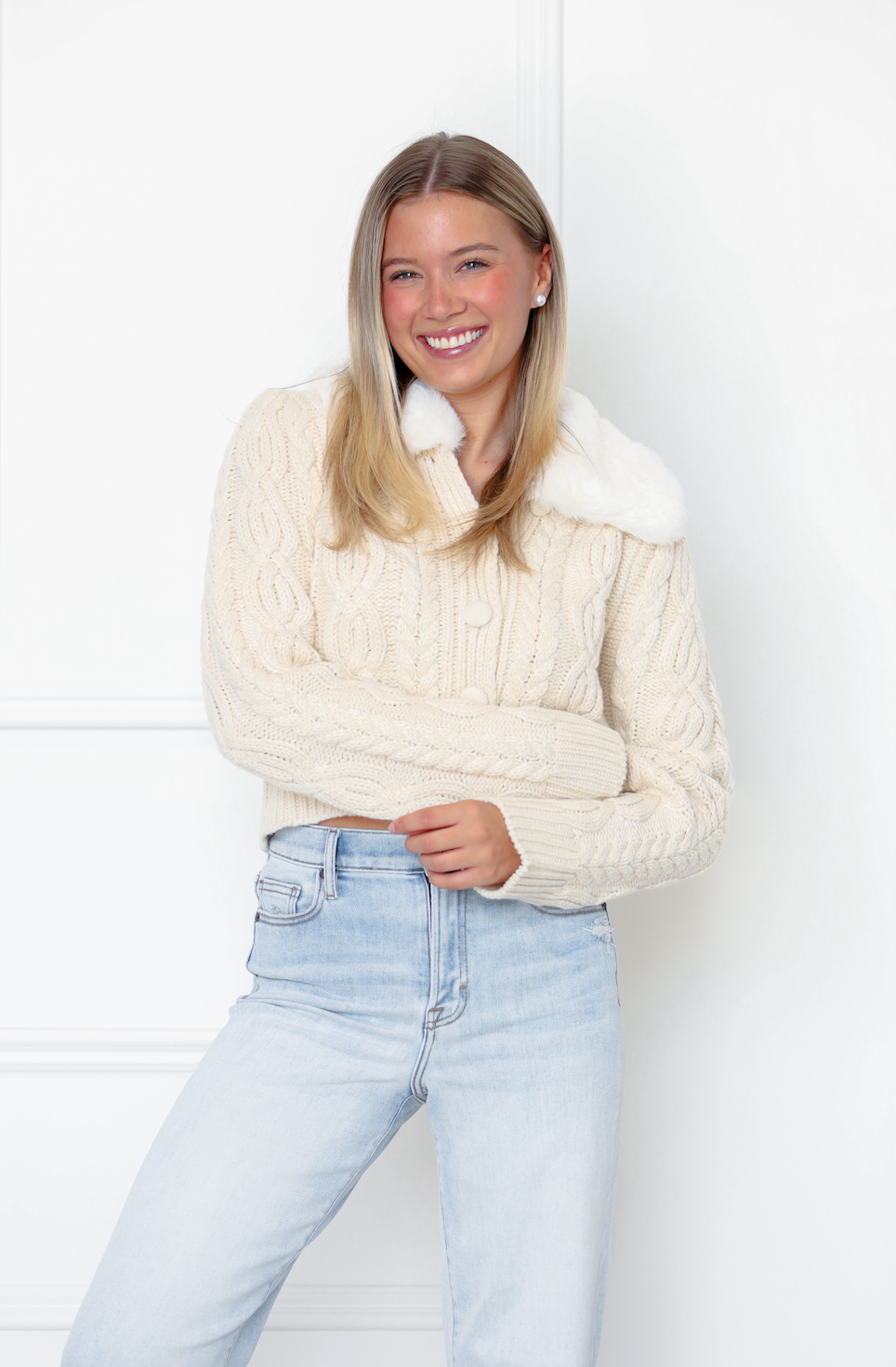 Angie Faux Fur Collar Cardigan