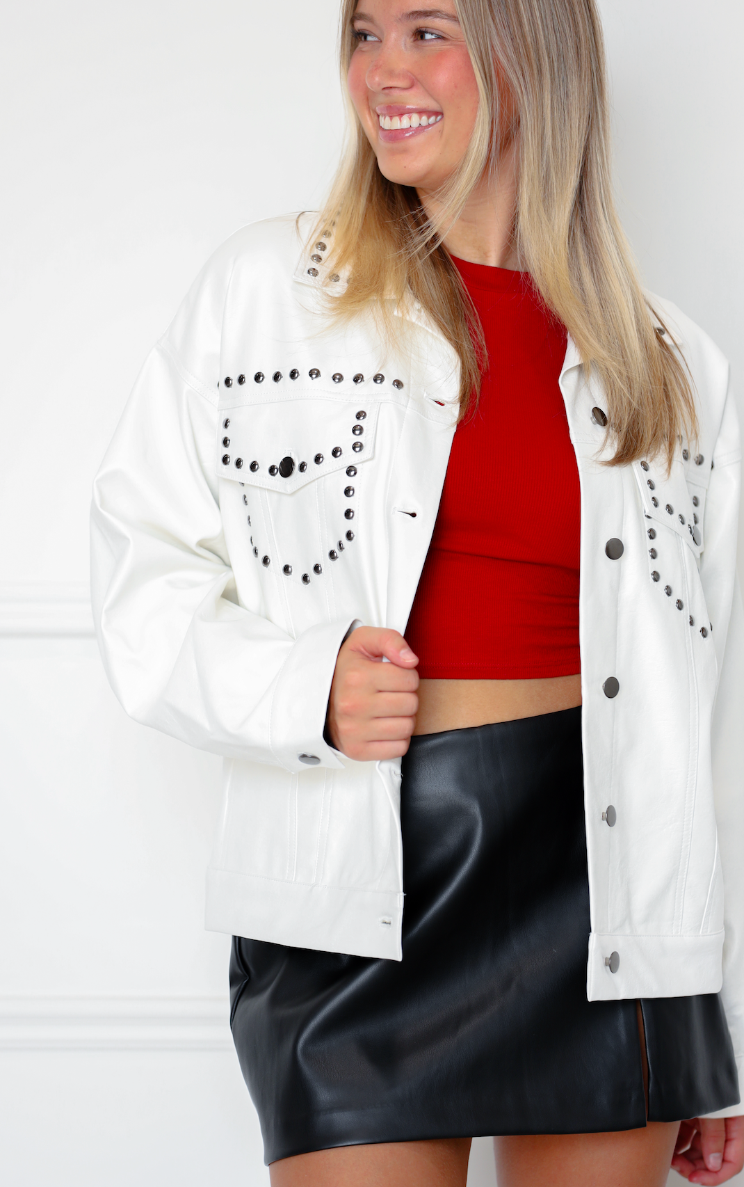 White Studded Pleather Jacket