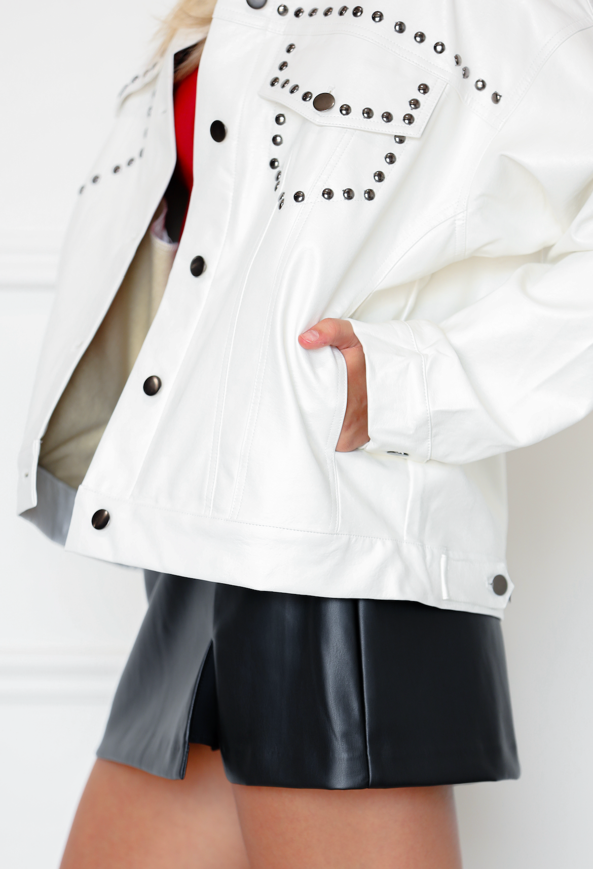 White Studded Pleather Jacket