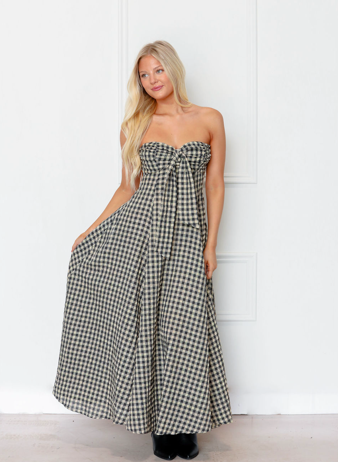 Vintage Checker Long Midi Dress