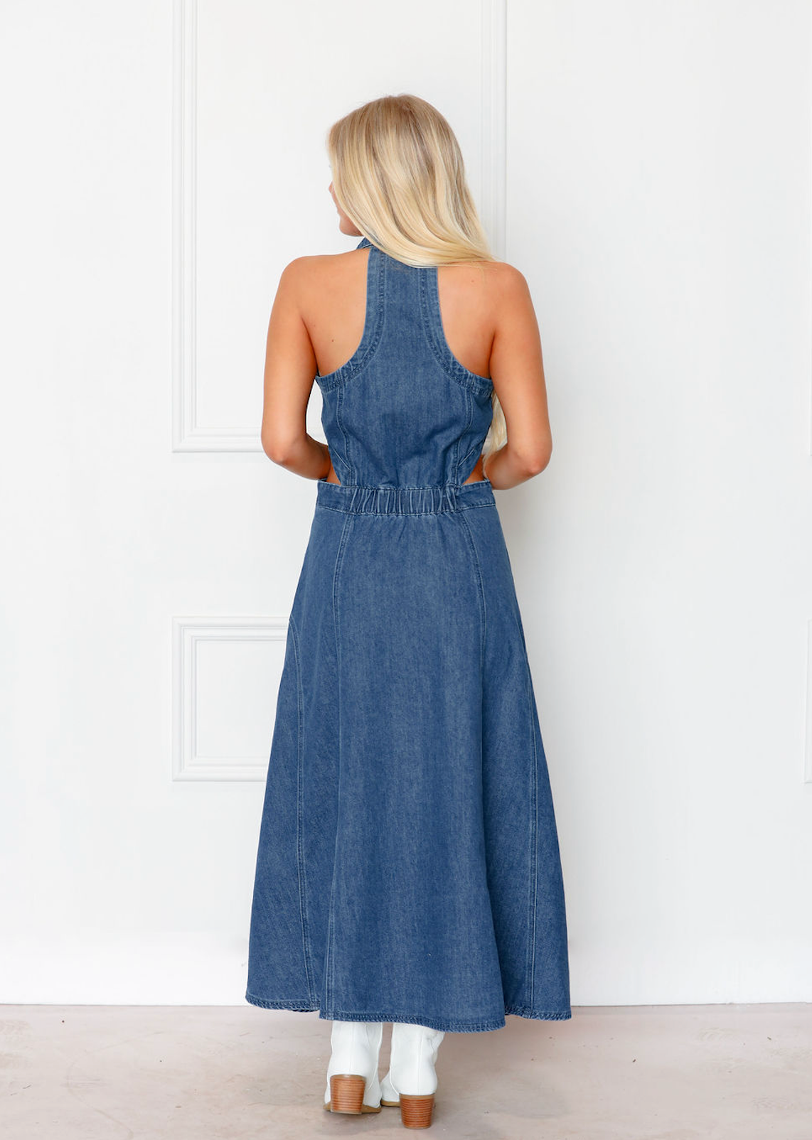 Denim Cutout Midi Dress