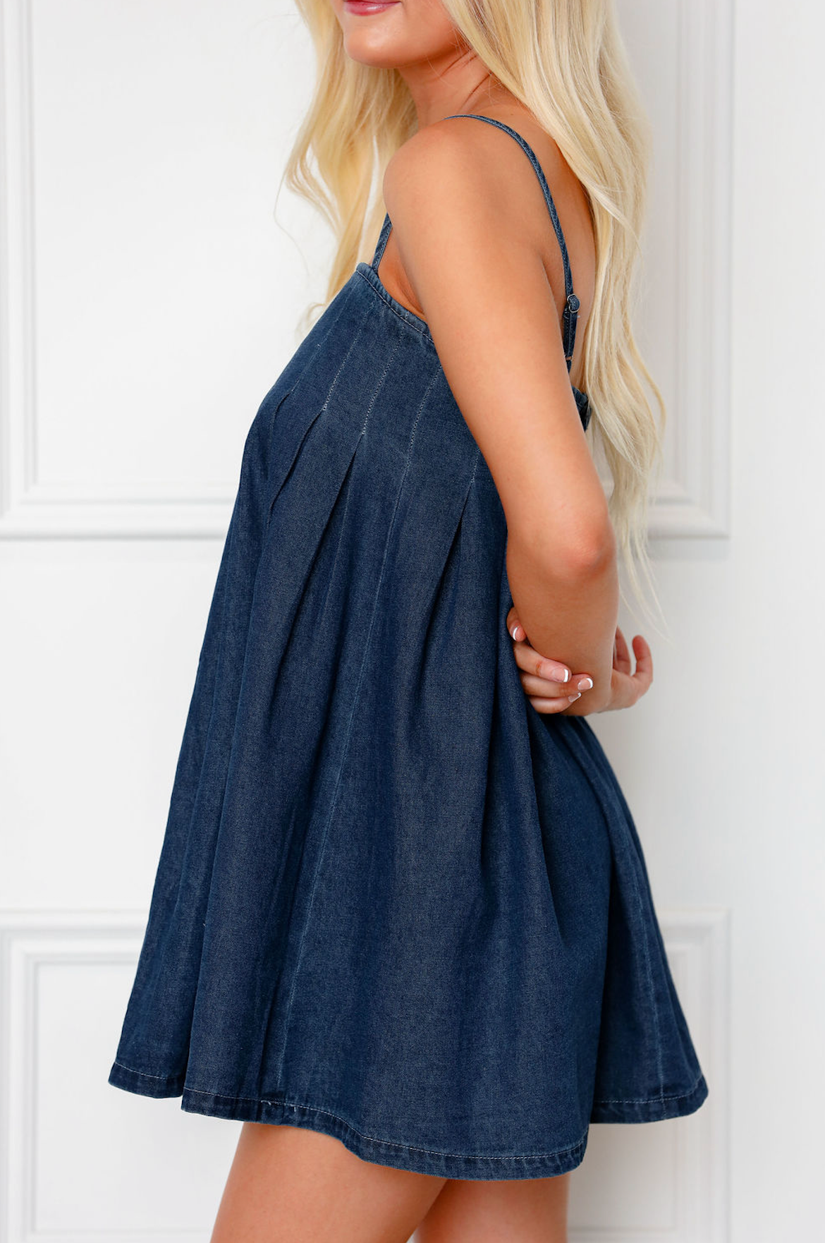 Dark Denim Pleated Front Dress